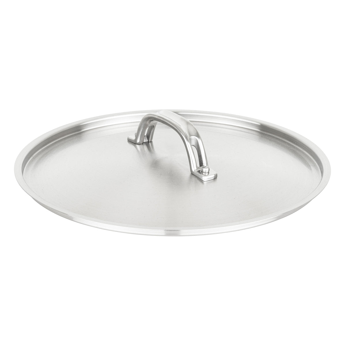 Viking Culinary Products Stainless Steel Lid - Fits 18cm Interior Diameter Pan, a round stainless steel pot lid with a metal loop handle.