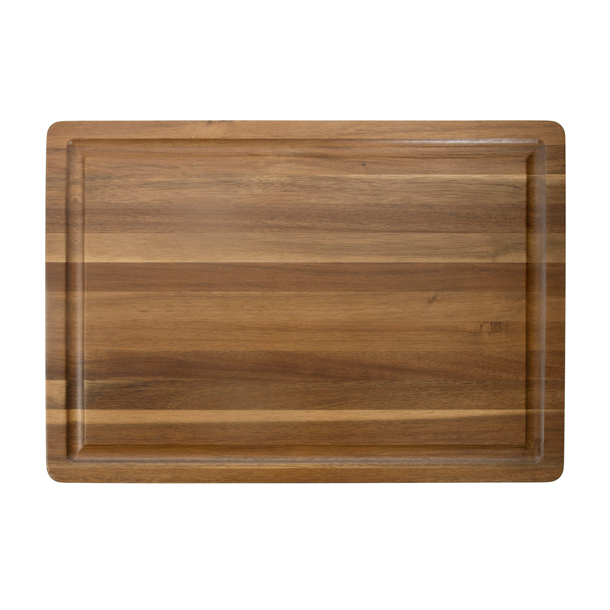 The Viking Acacia 20-Inch Reversible Butcher Block Prep and Carving Board by Viking Culinary Products features a shallow juice groove and is shown on a white background.