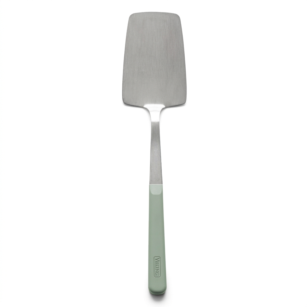 Viking ABS Handle 5pc Tool Set, Eucalyptus stainless steel kitchen spatula with an ergonomic light green handle.