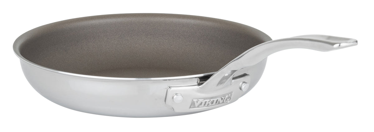 The Viking PureGlide Pro 3-Ply 10 Inch Fry Pan by Viking Culinary Products has a curved handle and a nonstick interior—perfect for healthy cooking.