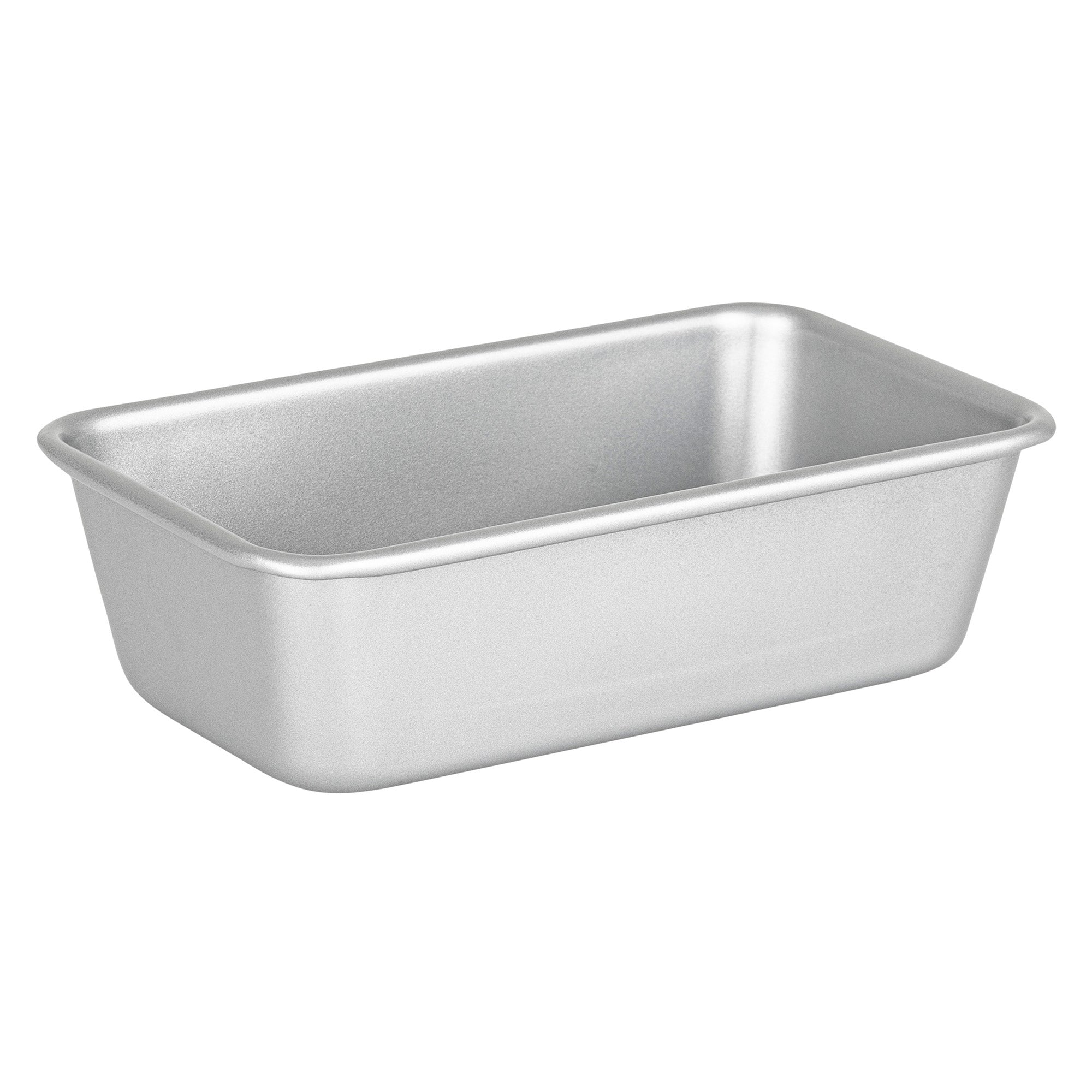 The Viking Aluminized Steel Nonstick 9-inch Loaf Pan by Viking Culinary Products is a rectangular silver pan with rounded edges and smooth sides, ideal for baking bread or cakes, shown empty on a plain white background.