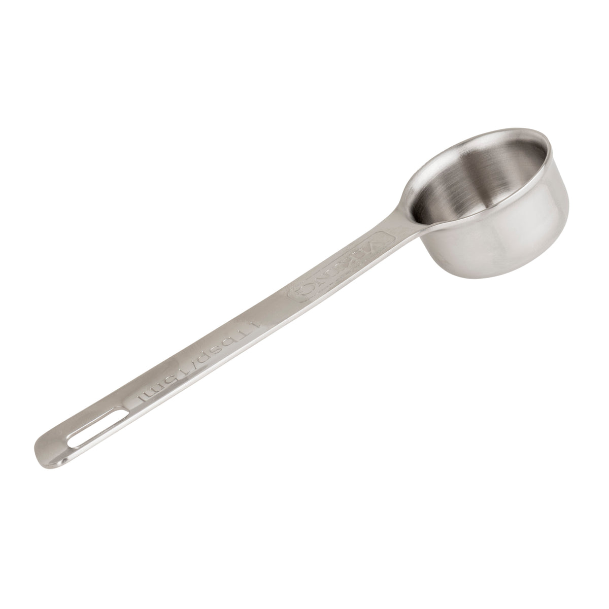 The Viking 4pc Stainless Steel Measuring Spoon Set by Viking Culinary Products features long handles and clear measurement units. Dishwasher safe and easy to clean, the spoons are displayed on a white background.