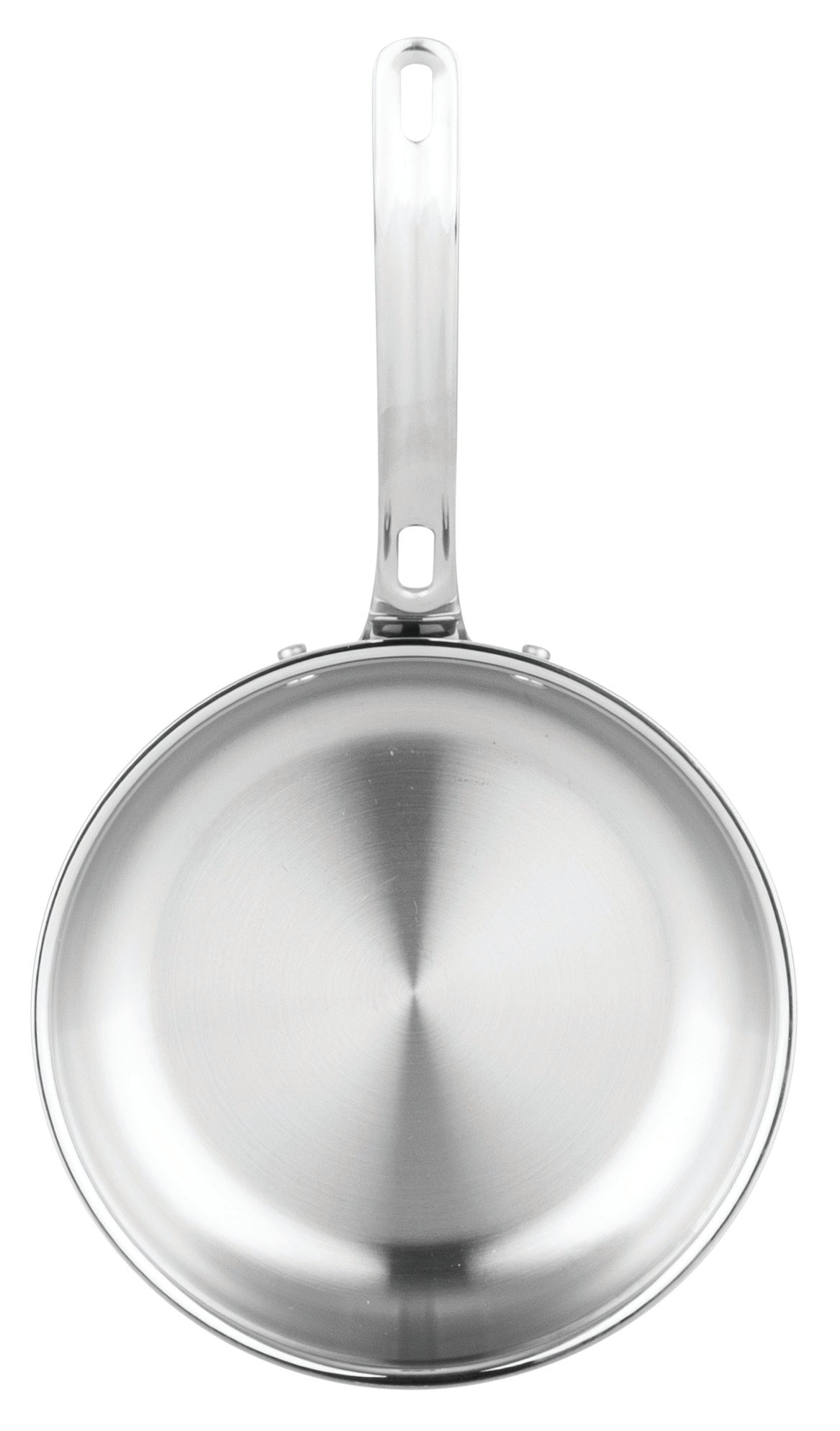 The Viking Artisan 3-Ply Stainless Steel 8-Inch Fry Pan by Viking Culinary Products features a polished interior, long handle, and oven-safe design—stylish and practical cookware viewed from above on a white background.