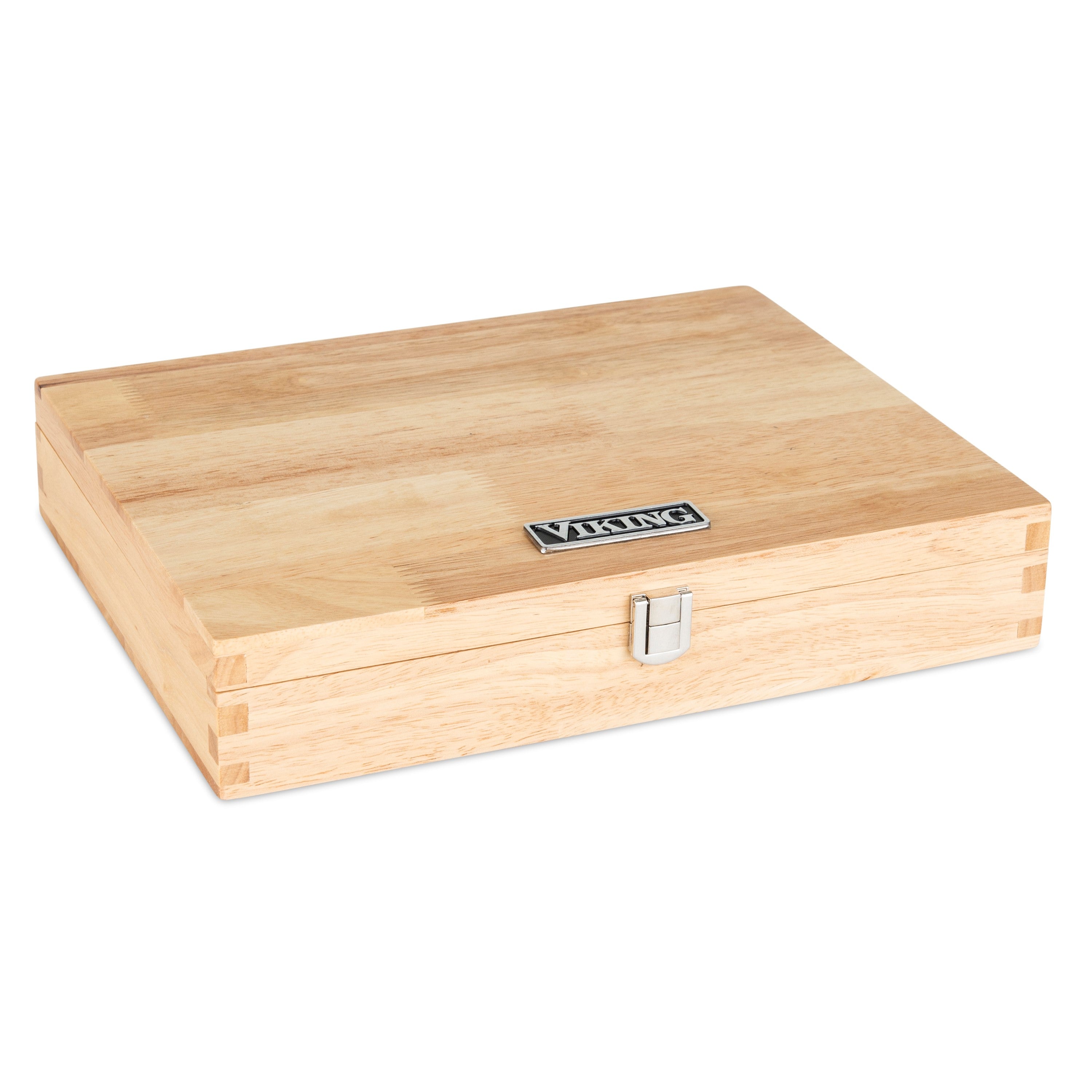 A light wood rectangular box with a metal latch and a Viking logo on the top, photographed against a white background.