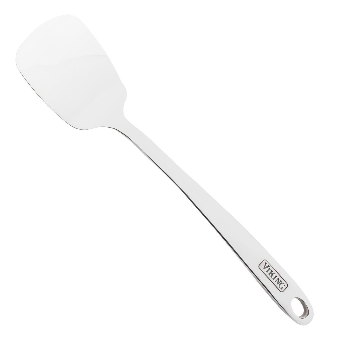 A Viking Culinary Products Hollow Forged Stainless Steel spatula from the 6-Piece Tool Set is shown with a flat, rectangular blade and ergonomic handle displaying the brand name, photographed against a white background.