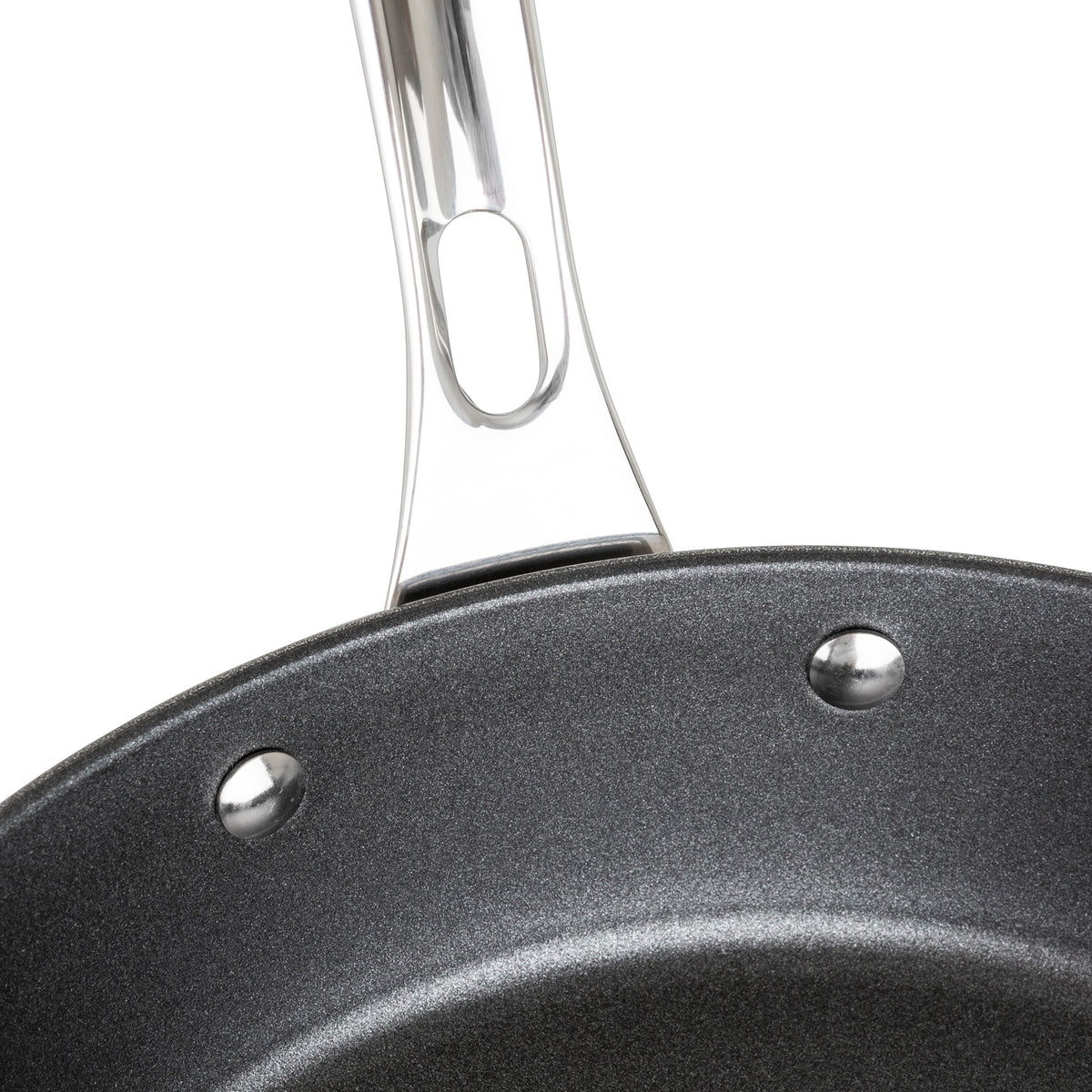 Close-up of the Viking Contemporary 3-Ply Stainless Steel 12-Inch Nonstick Fry Pan by Viking Culinary Products, featuring a riveted stainless steel handle and induction compatibility for versatile cooking.
