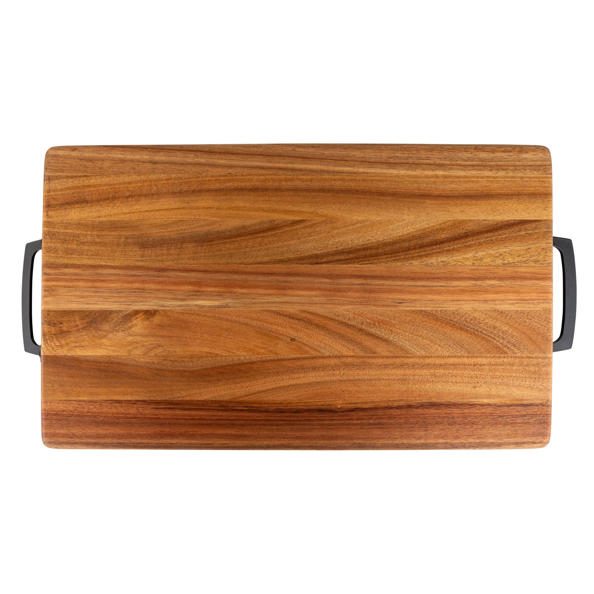 The Viking 7-Piece Acacia Wood Slate Cheese Board Set by Viking Culinary Products features a rectangular acacia board with visible grain and two black metal handles. Ideal for serving, it pairs perfectly with included cheese knives for an elegant presentation.