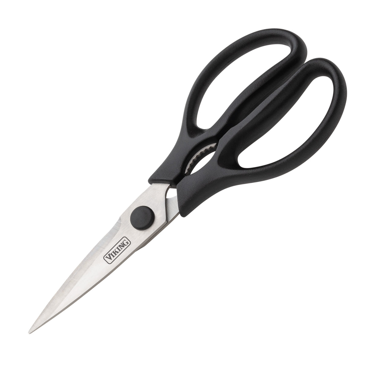 A Viking Culinary Products 17-piece cutlery set is displayed with a light walnut color block, featuring stainless steel blades and ergonomic handles, shown against a white background.